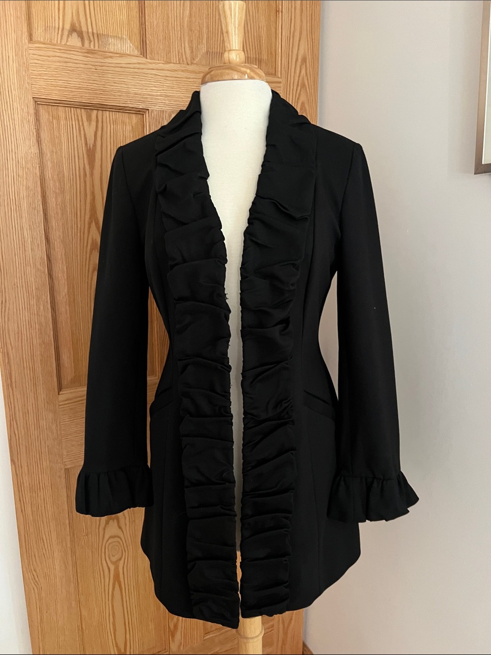 International concepts Women's Black Ruffle-Trim Blazer Jacket